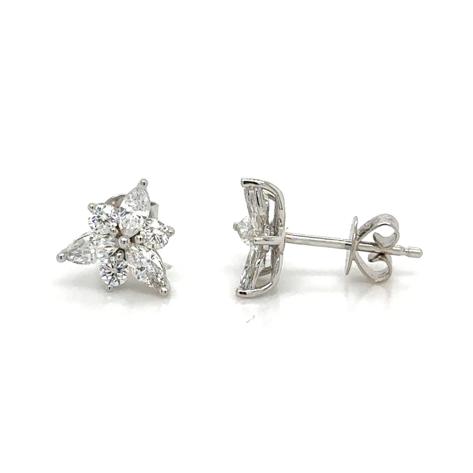 0.80ct tw Diamond Flower Shape Marquise Stud Earring