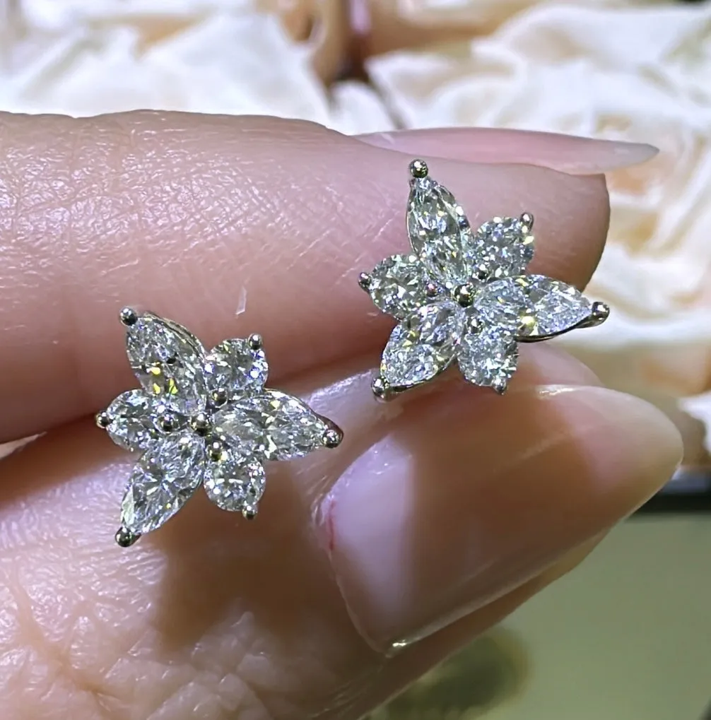0.80ct tw Diamond Flower Shape Marquise Stud Earring