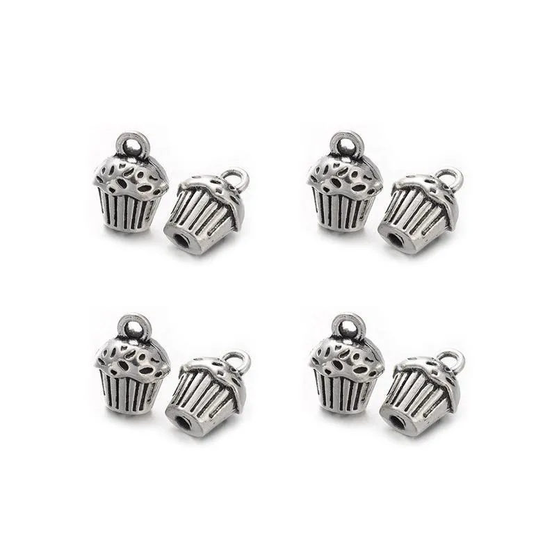 10 Pcs Tibetan Silver Cupcakes Cup Cake Bake Off 14X10mm 3D Charms Pendants
