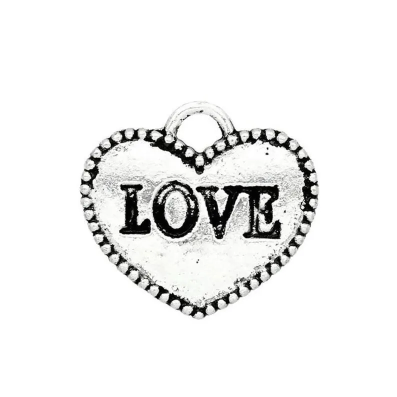 10 Pcs Tibetan Silver "LOVE" HEART Charms Pendants, Lead & Nickel Free Metal Charms Pendants Beads