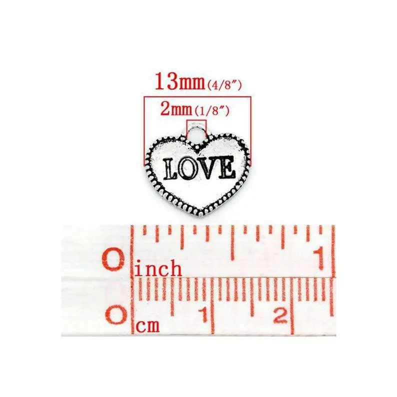 10 Pcs Tibetan Silver "LOVE" HEART Charms Pendants, Lead & Nickel Free Metal Charms Pendants Beads