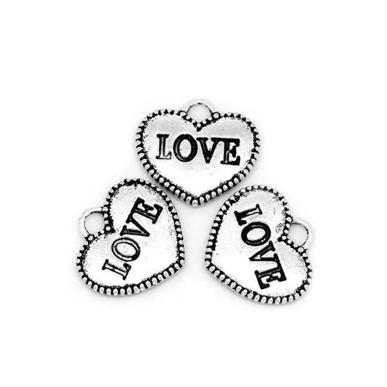10 Pcs Tibetan Silver "LOVE" HEART Charms Pendants, Lead & Nickel Free Metal Charms Pendants Beads