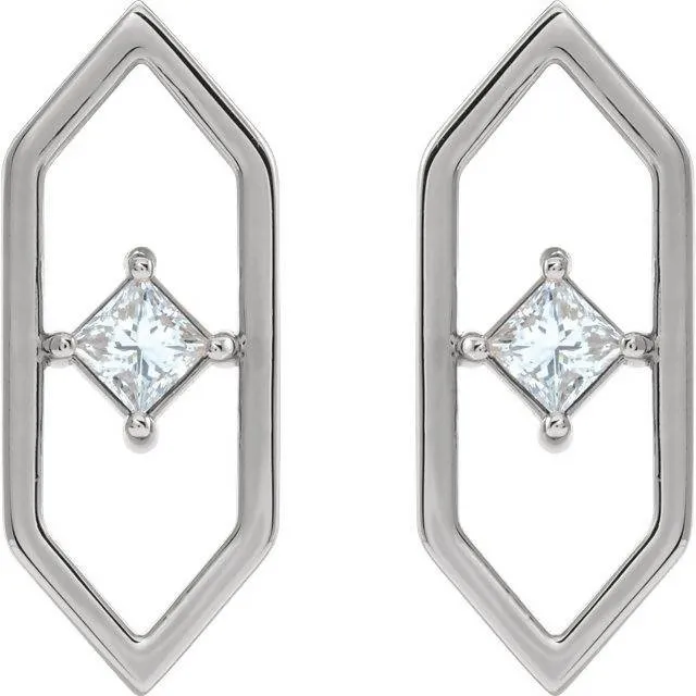 14K Gold 3mm Diamond or Emerald Geometric Earrings