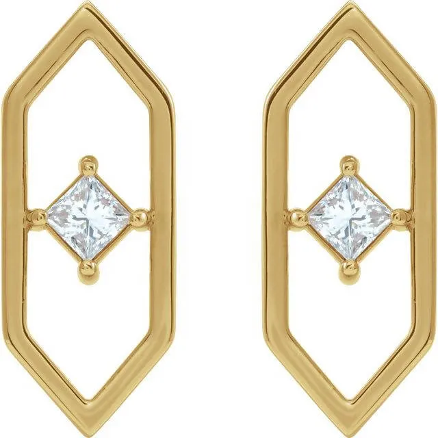 14K Gold 3mm Diamond or Emerald Geometric Earrings