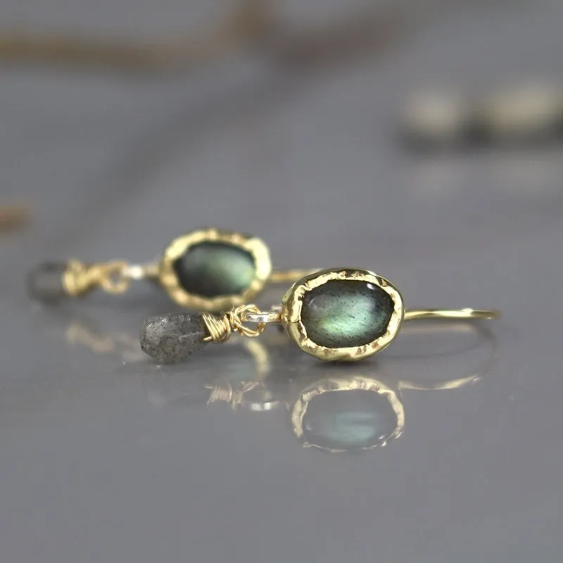 14K Gold Labradorite Drop Earrings