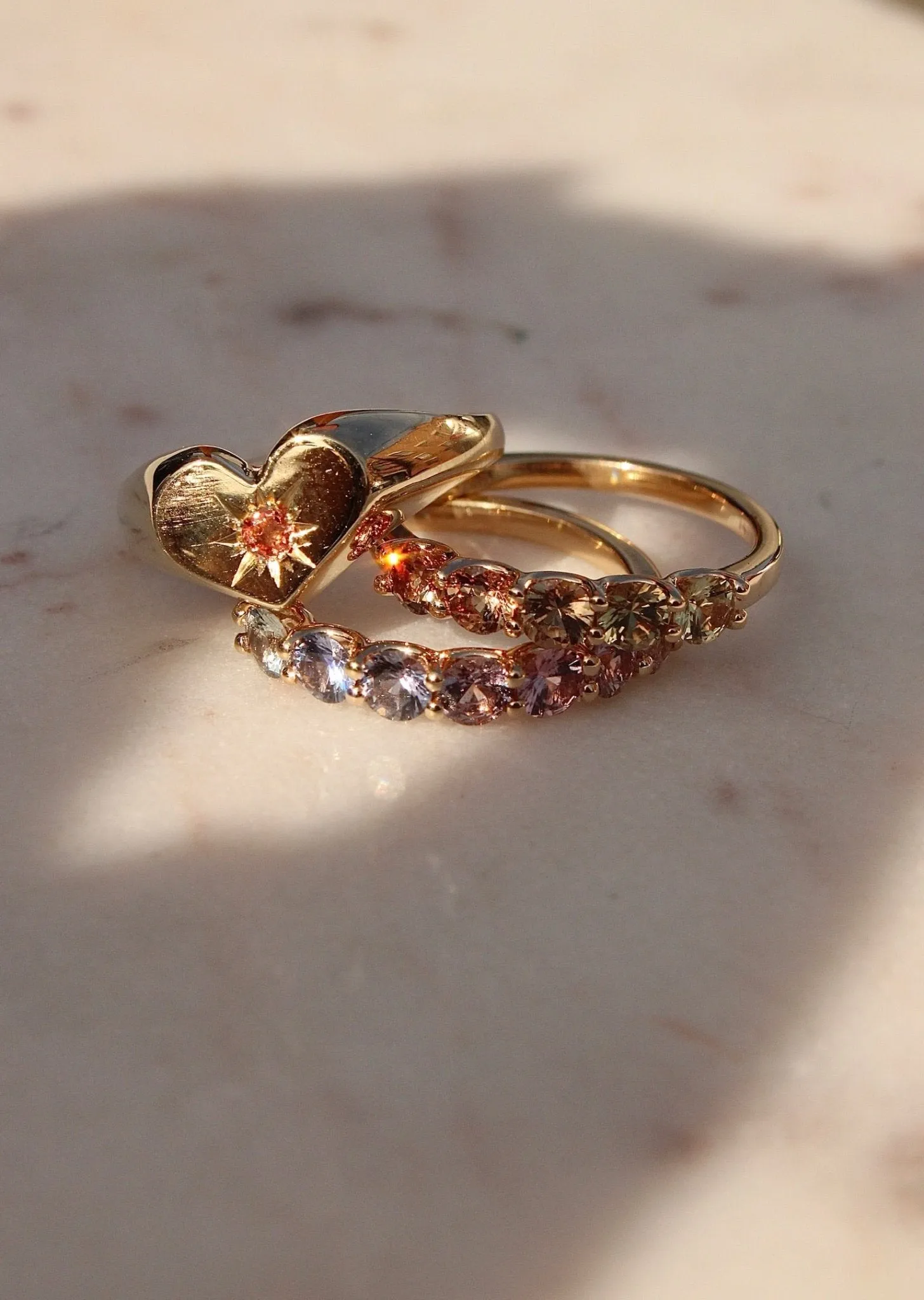14k Vintage Starburst Heart Signet
