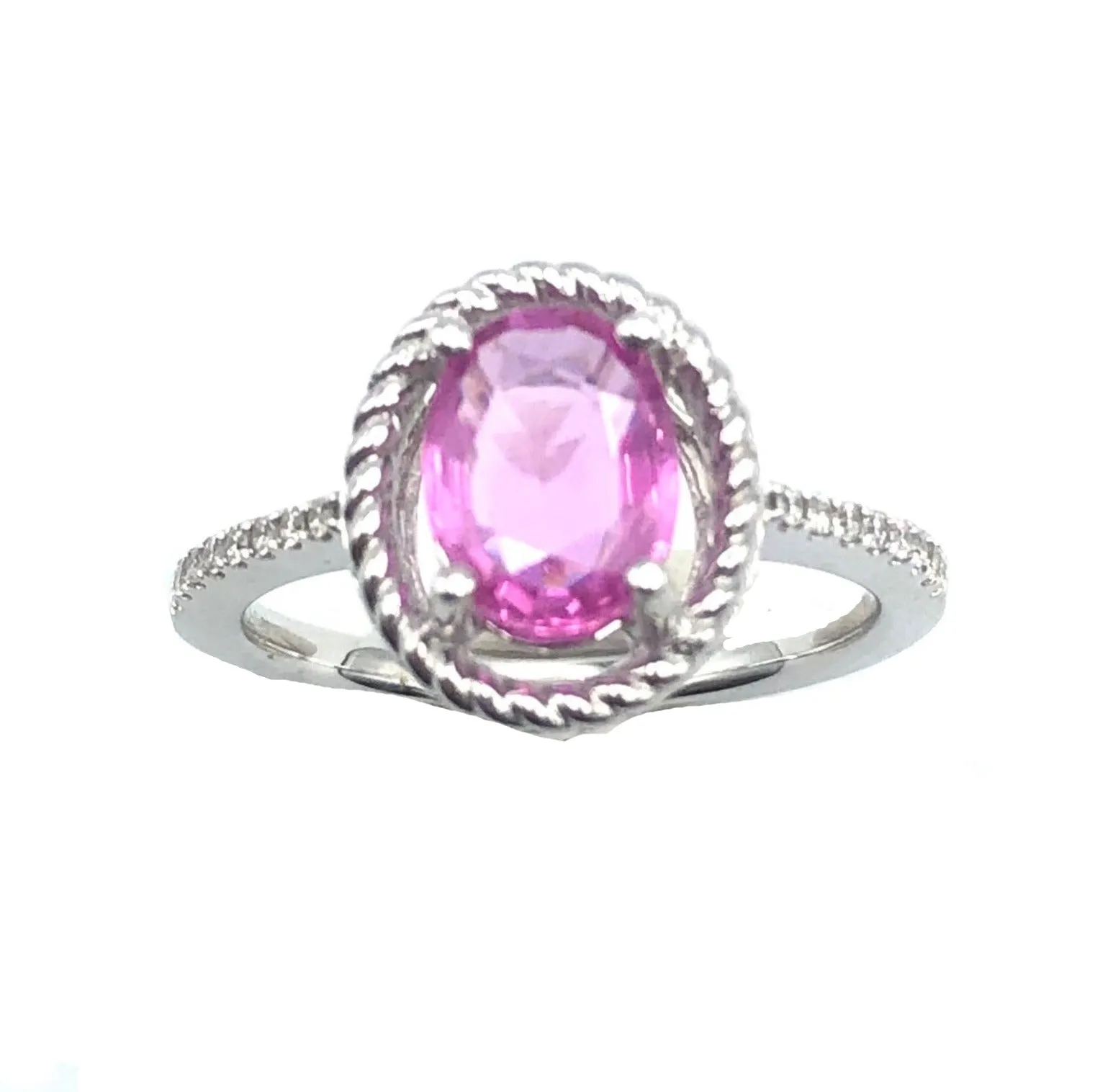 14K White Gold Pink Sappphire and Diamond Ring