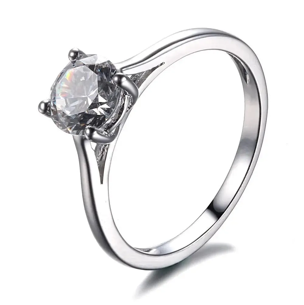 14k White Gold Solitaire Moissanite Ring 1ct
