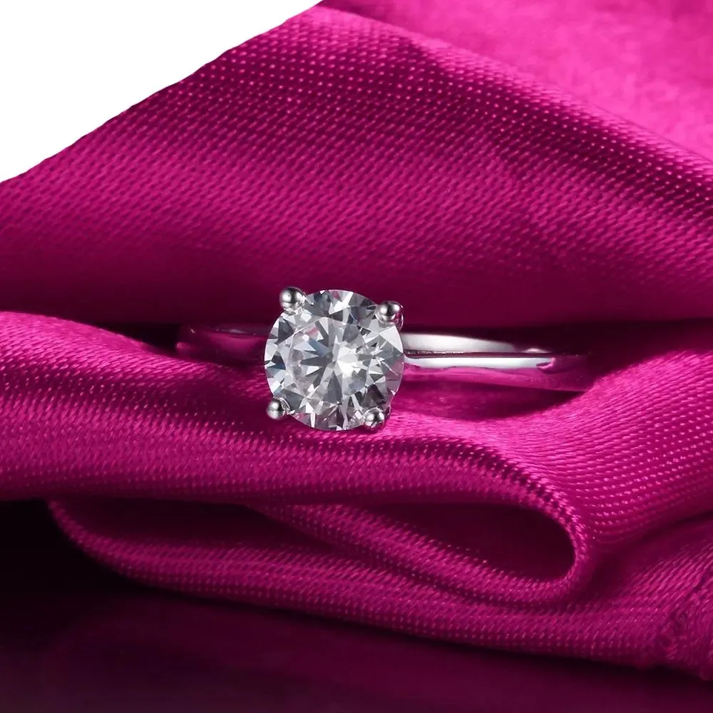 14k White Gold Solitaire Moissanite Ring 1ct