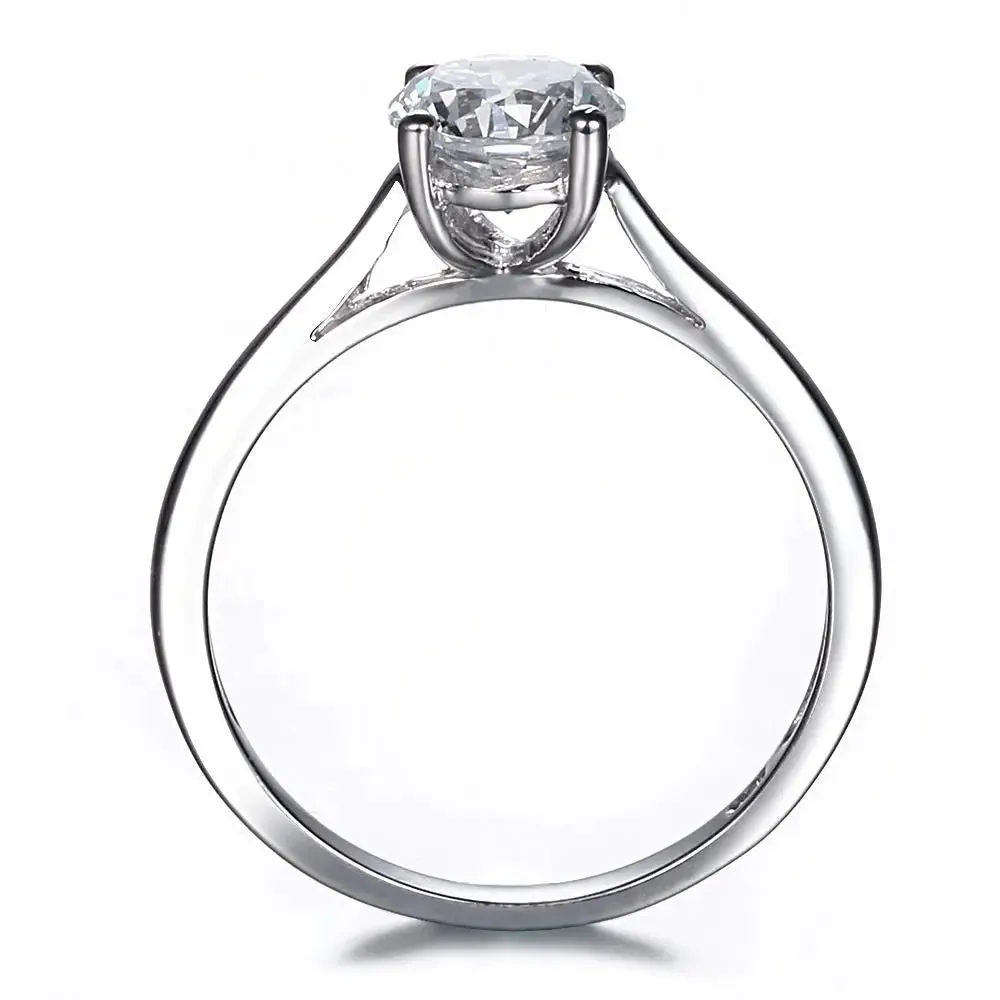 14k White Gold Solitaire Moissanite Ring 1ct
