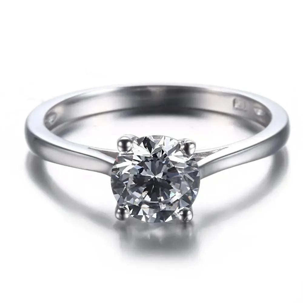 14k White Gold Solitaire Moissanite Ring 1ct