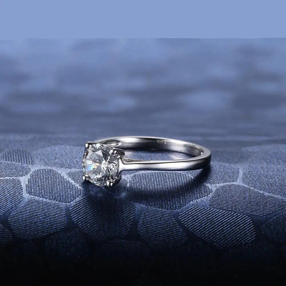 14k White Gold Solitaire Moissanite Ring 1ct