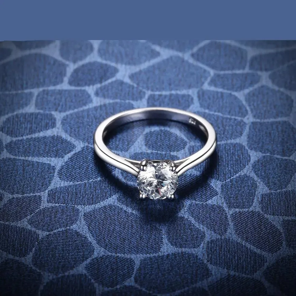 14k White Gold Solitaire Moissanite Ring 1ct