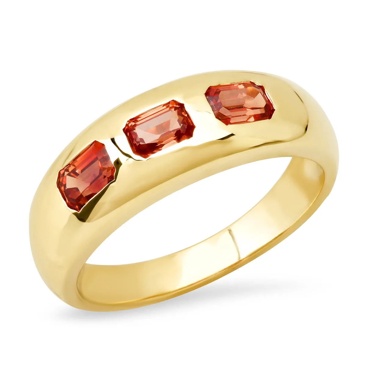 14K YG Triple Orange Sapphire Baguette Gypsy Ring