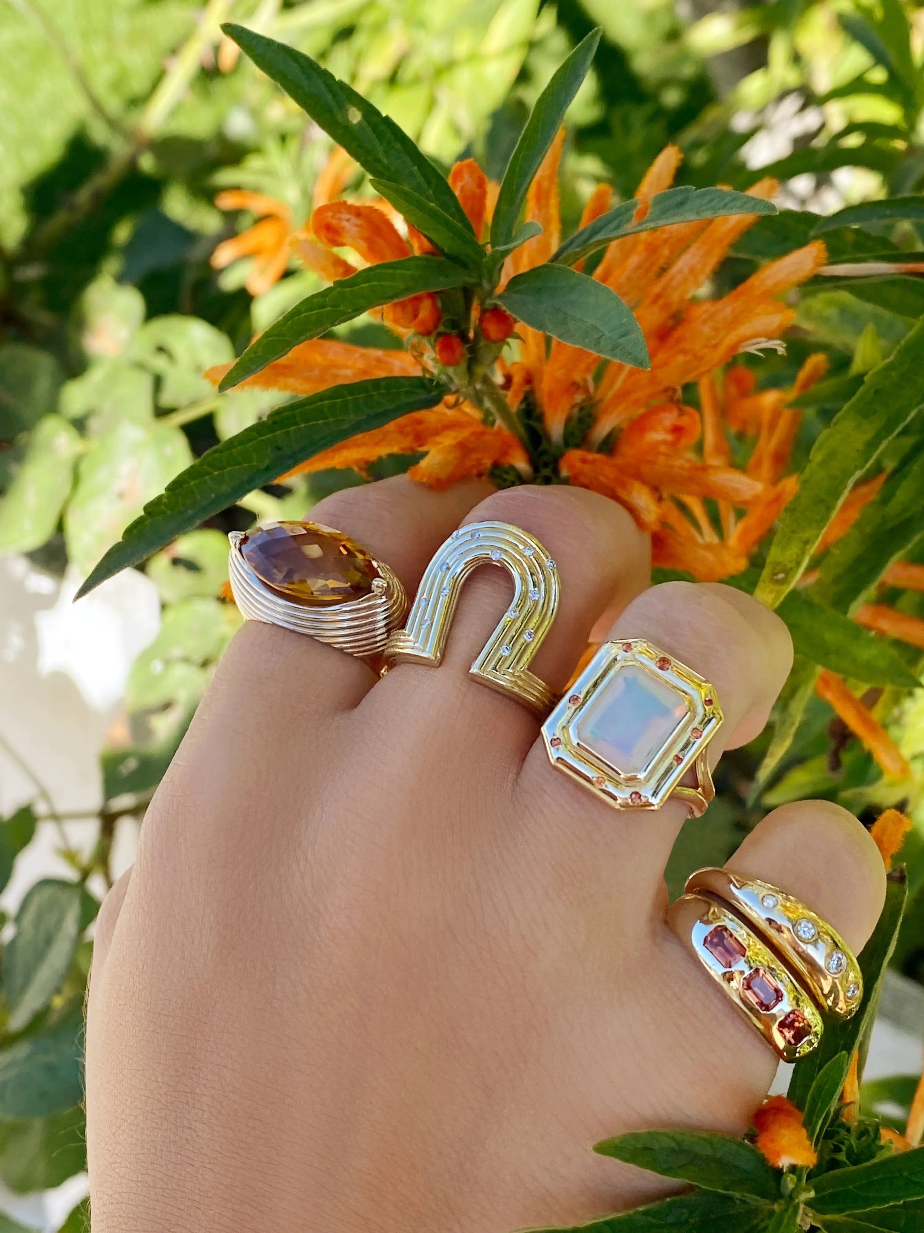 14K YG Triple Orange Sapphire Baguette Gypsy Ring
