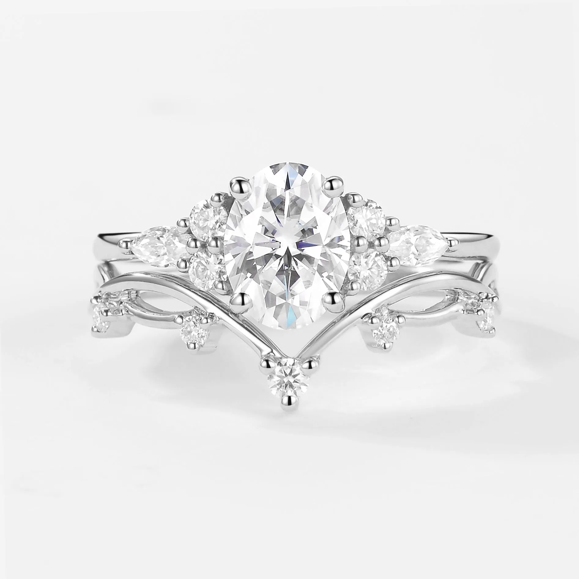 1.5ct Oval Green Sapphire Leafy Ring Set 2pcs - Ona