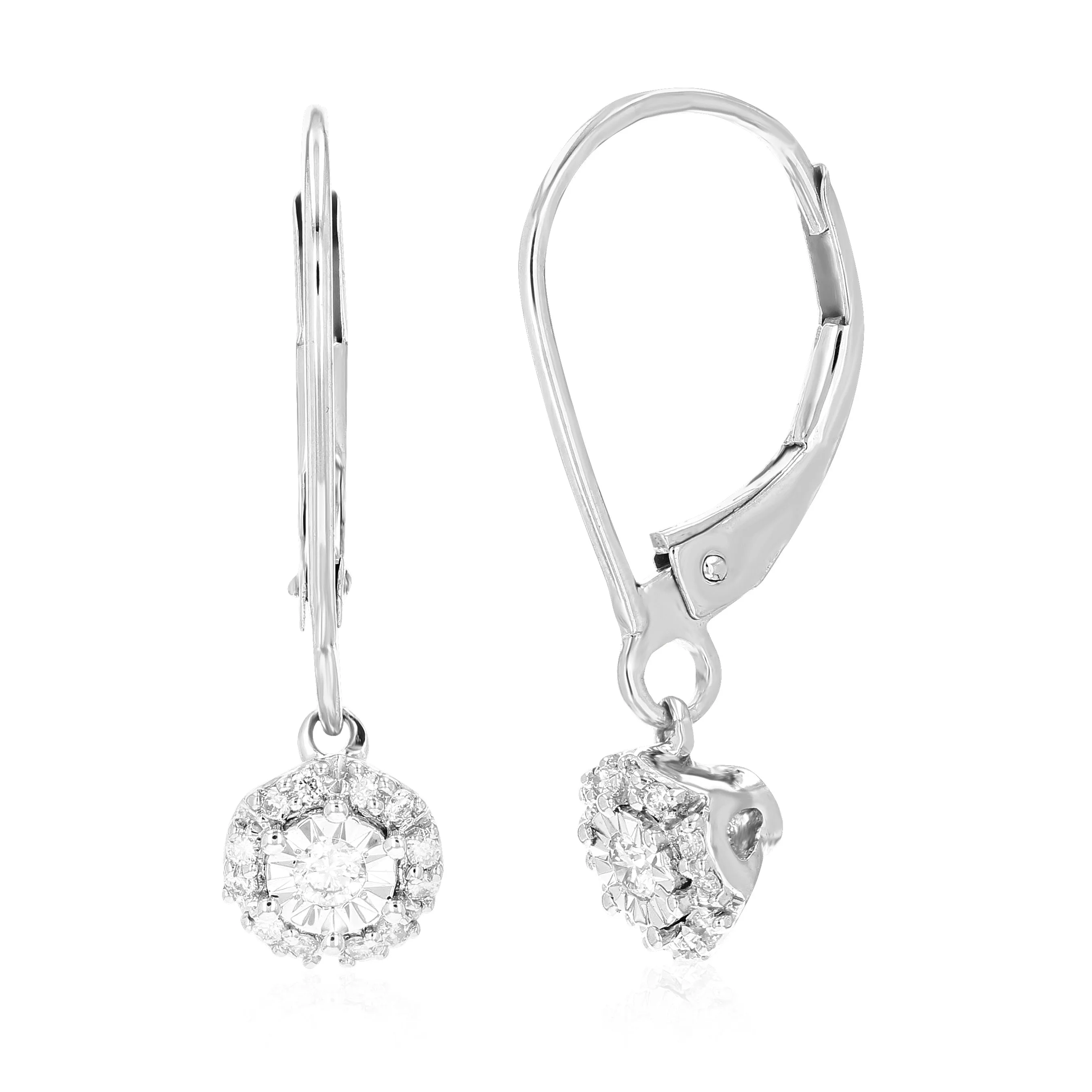 1/6 cttw 26 Stones Round Lab Grown Diamond Dangle Earrings .925 Sterling Silver Prong Set 3/4 Inch