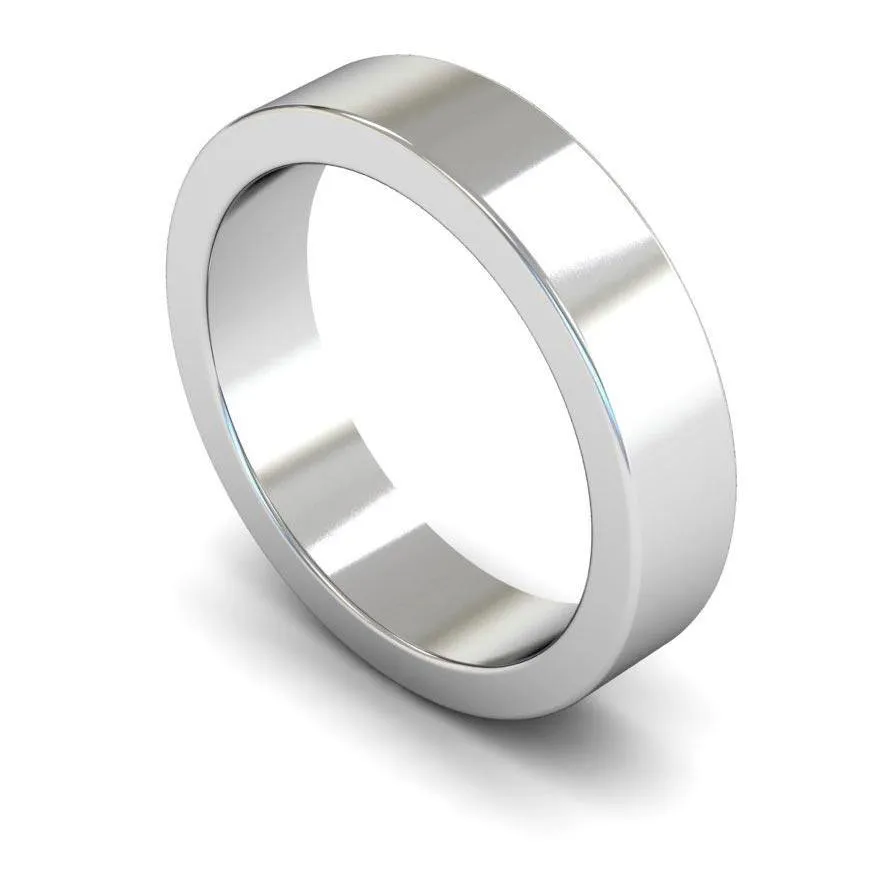 18ct White Gold Heavy Weight Flat 5mm Wedding Ring