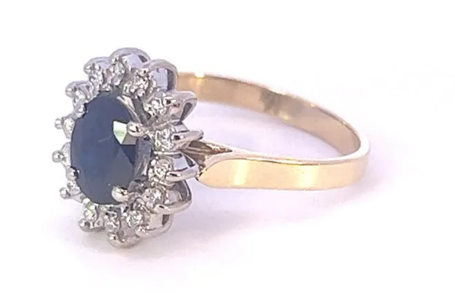 18ct Yellow & White Gold Sapphire & Diamond Cluster Ring