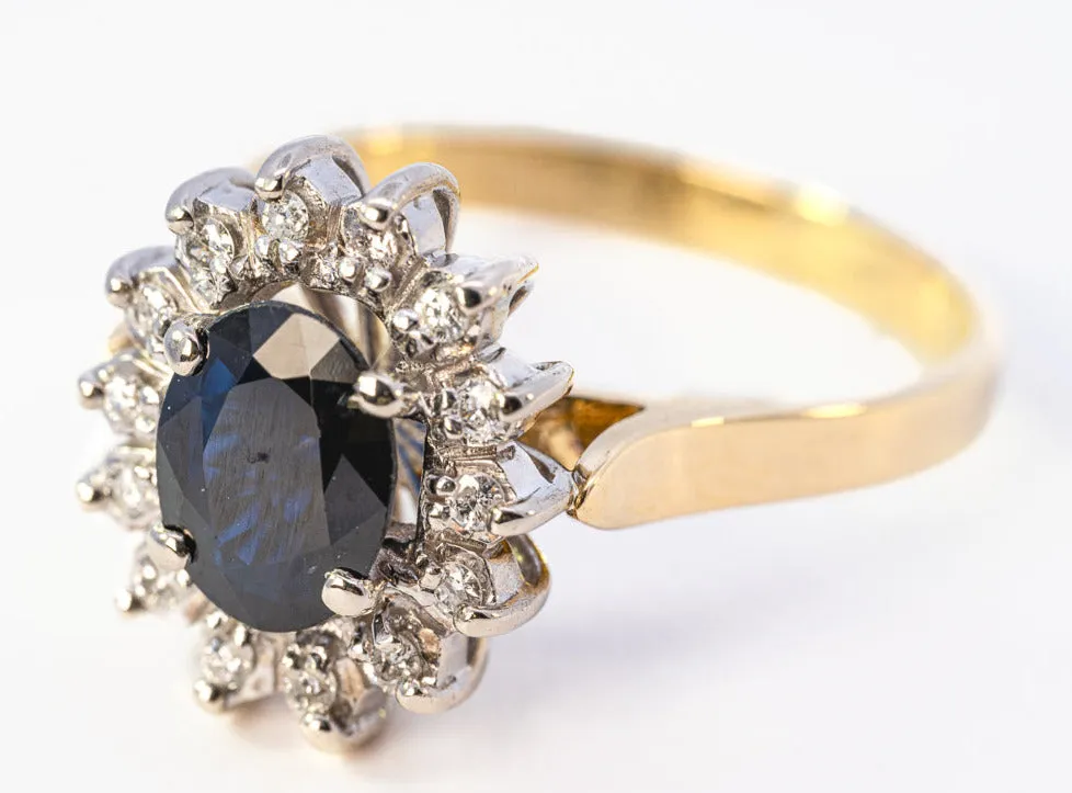 18ct Yellow & White Gold Sapphire & Diamond Cluster Ring