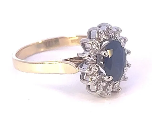 18ct Yellow & White Gold Sapphire & Diamond Cluster Ring