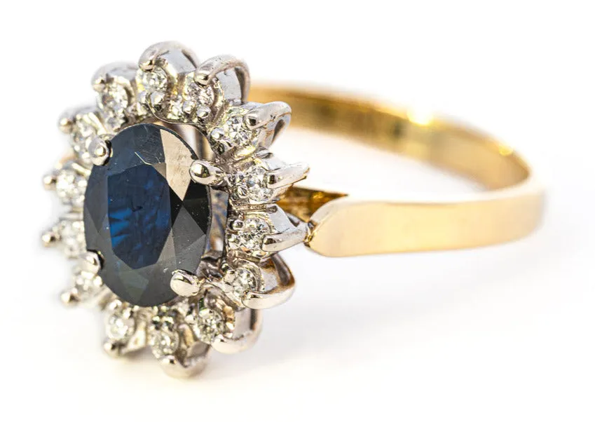 18ct Yellow & White Gold Sapphire & Diamond Cluster Ring