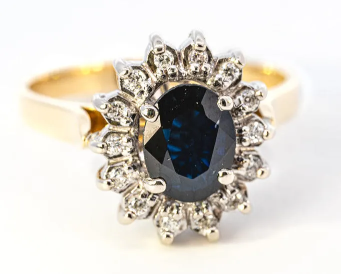 18ct Yellow & White Gold Sapphire & Diamond Cluster Ring