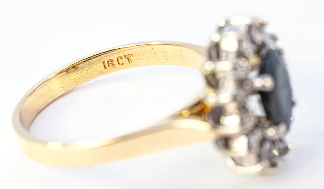 18ct Yellow & White Gold Sapphire & Diamond Cluster Ring