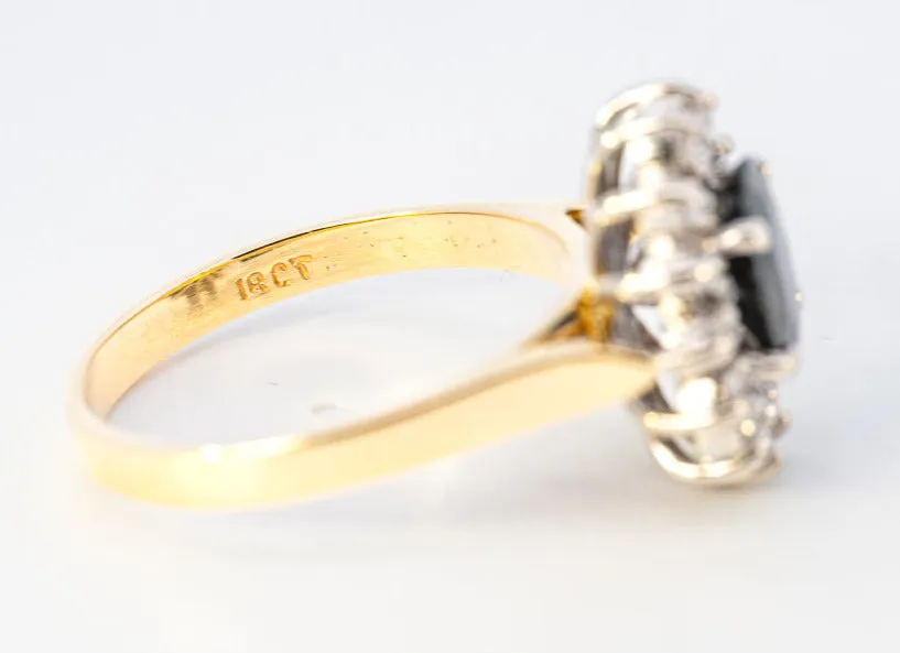 18ct Yellow & White Gold Sapphire & Diamond Cluster Ring