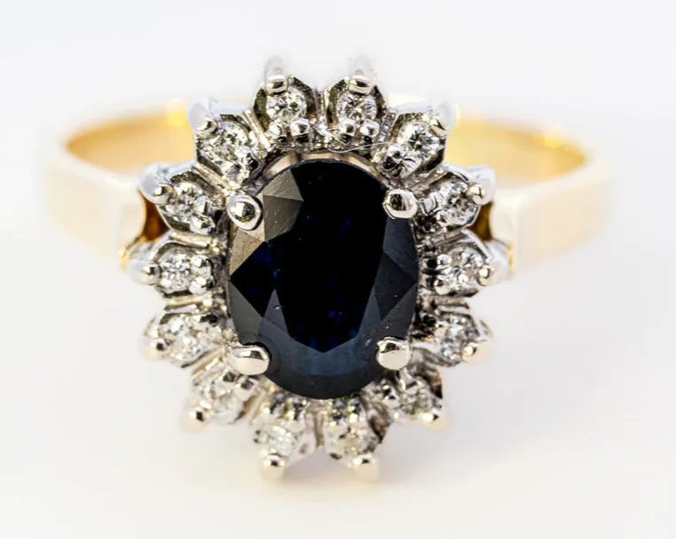 18ct Yellow & White Gold Sapphire & Diamond Cluster Ring