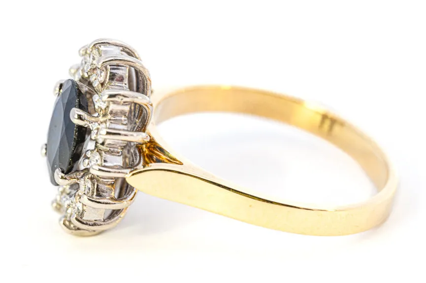 18ct Yellow & White Gold Sapphire & Diamond Cluster Ring