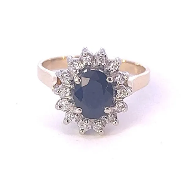 18ct Yellow & White Gold Sapphire & Diamond Cluster Ring
