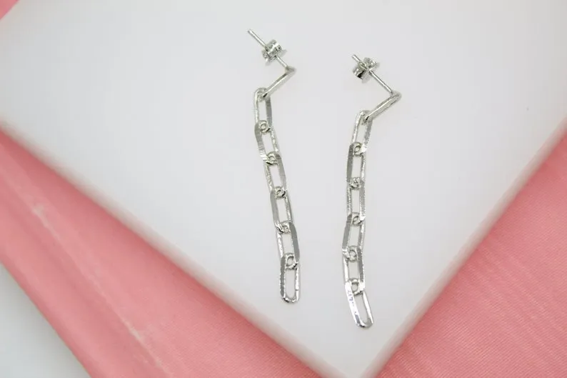 18K Gold Filled Link Chain Dangle Drop Earrings (L124)