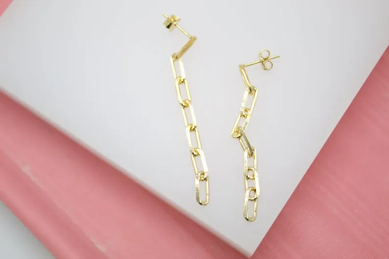 18K Gold Filled Link Chain Dangle Drop Earrings (L124)