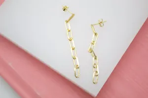 18K Gold Filled Link Chain Dangle Drop Earrings (L124)
