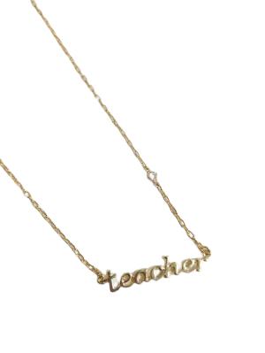 18K GOLD PLATED "TEACHER" WITH CLEAR CRYSTAL ACCENT NECKLACE