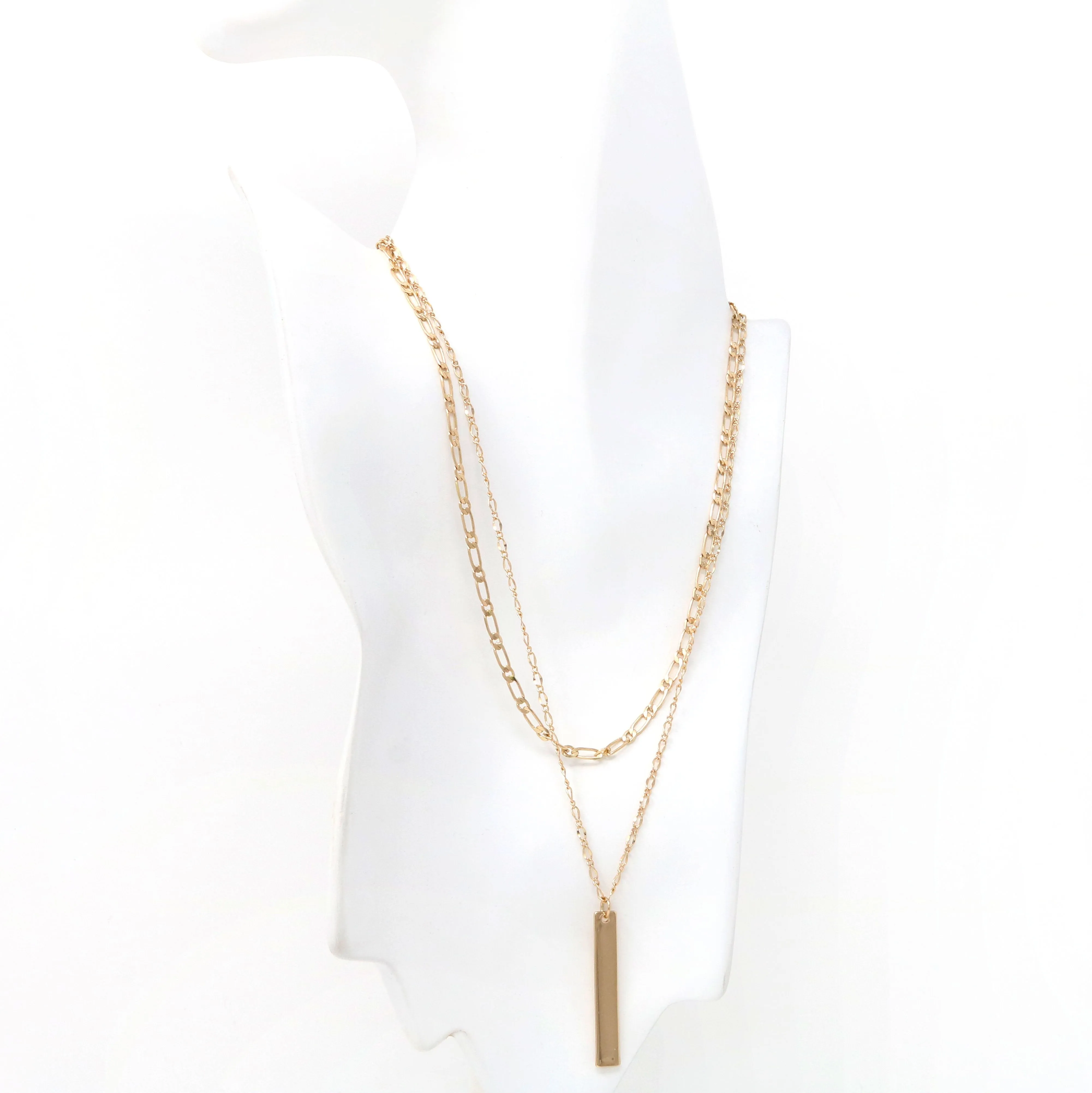 2 Layer Necklace with Bar charm