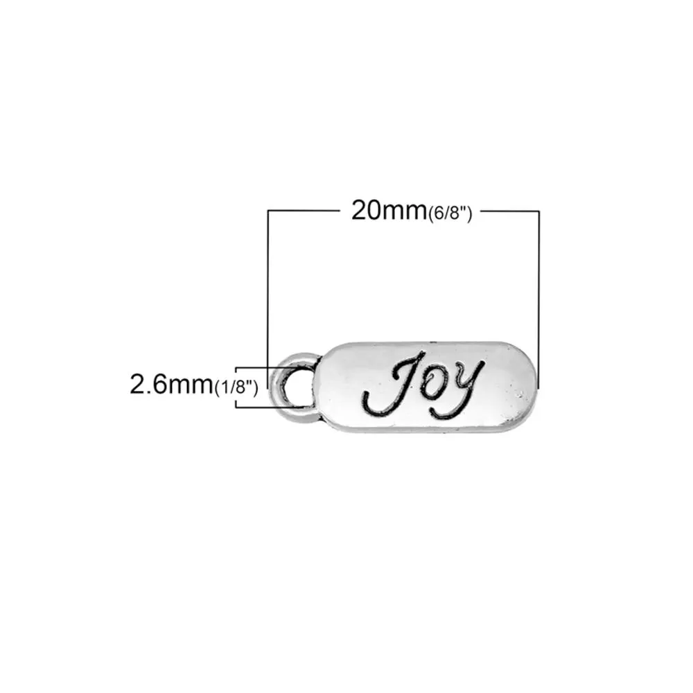 20 Pcs Tibetan Silver RECTANGLE "JOY" CARVED 20mm x 7mm Charms Pendants, Lead & Nickel Free Metal Charms Pendants Beads
