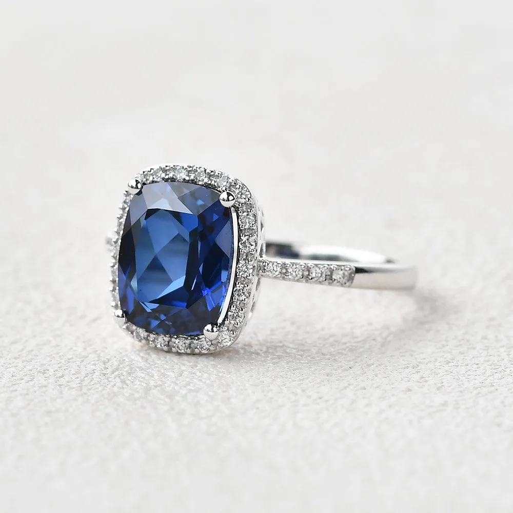 3ct Lab Sapphire Cushion Cut White Gold Ring
