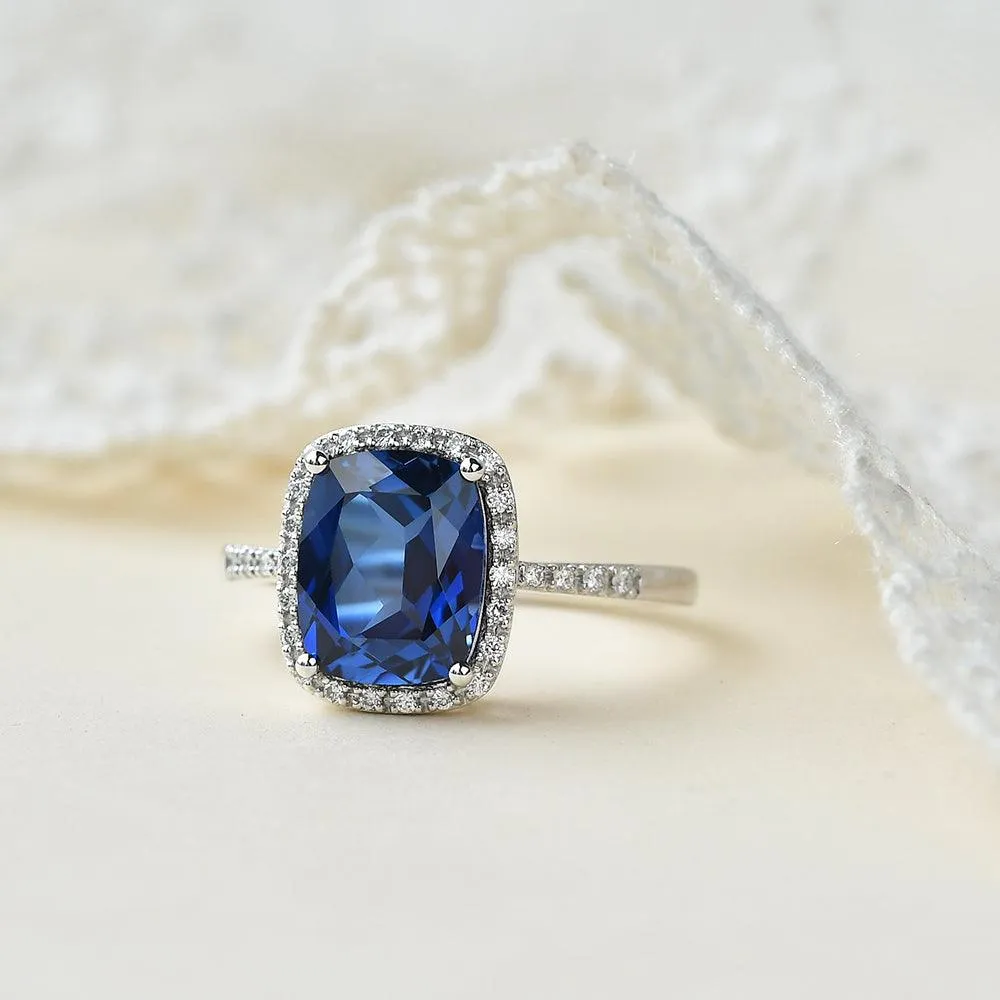 3ct Lab Sapphire Cushion Cut White Gold Ring