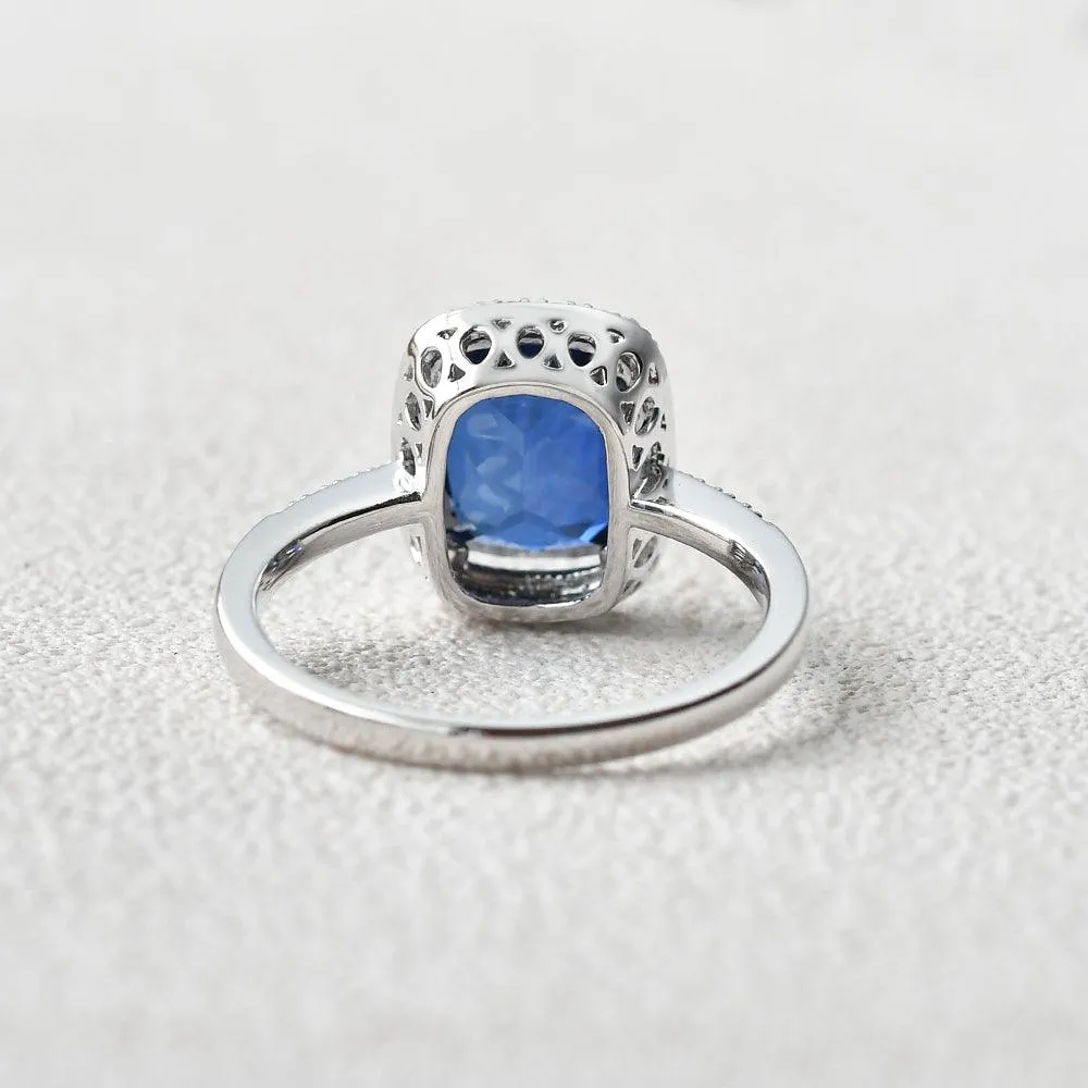 3ct Lab Sapphire Cushion Cut White Gold Ring