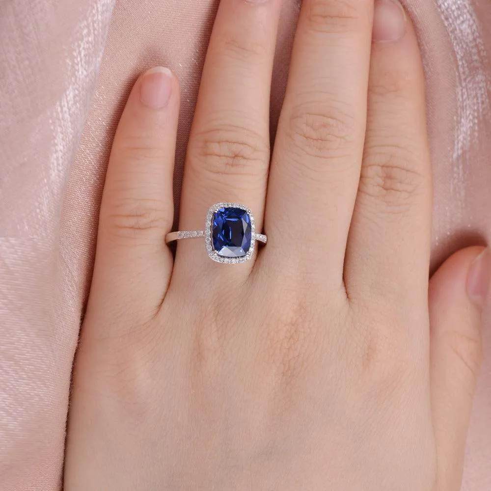 3ct Lab Sapphire Cushion Cut White Gold Ring