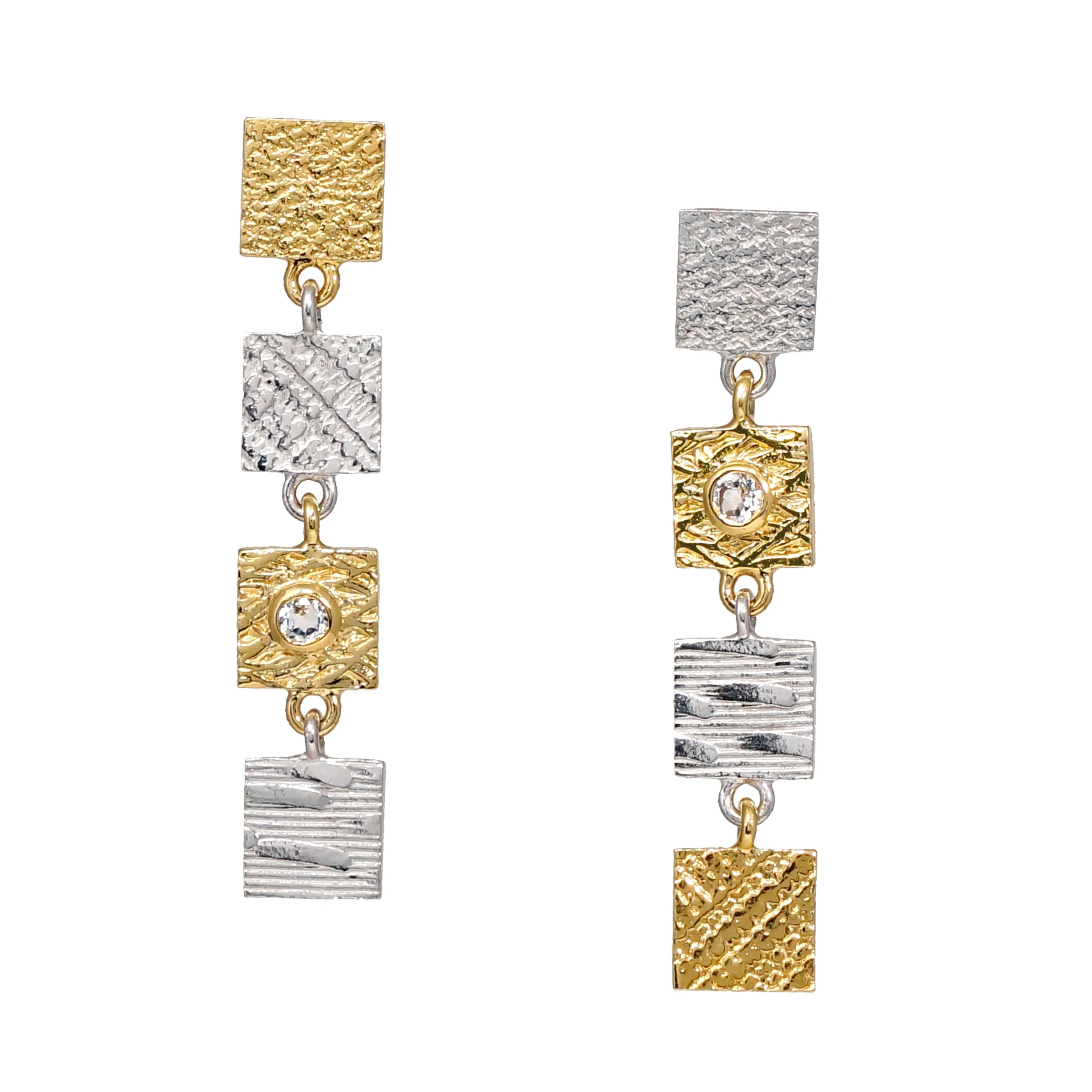 4 Tab Textured Earrings with White Sapphire
