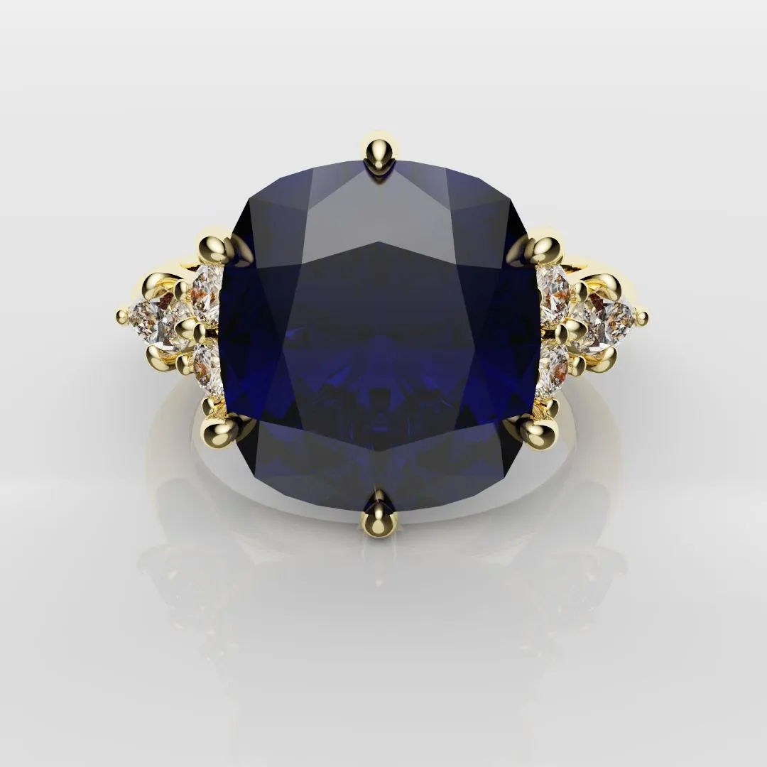 4.2ct Cushion Cut Sapphire Engagement Ring With Tulip Detailing