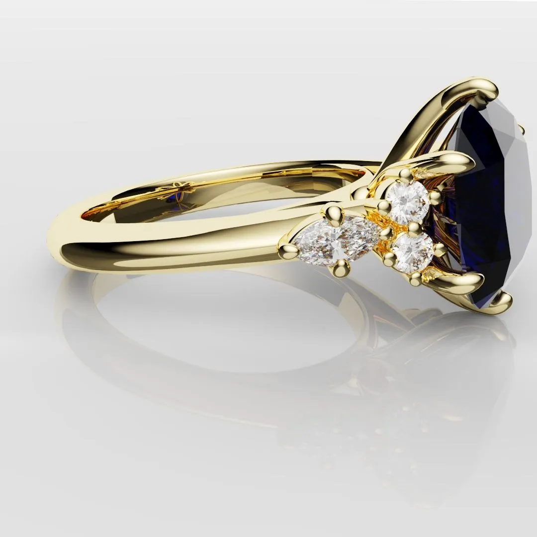 4.2ct Cushion Cut Sapphire Engagement Ring With Tulip Detailing