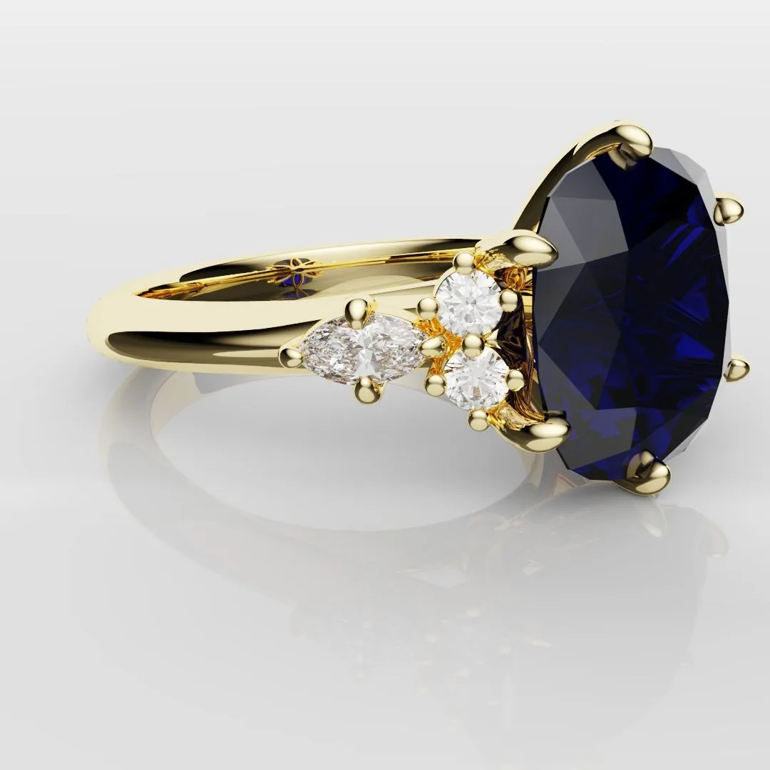 4.2ct Cushion Cut Sapphire Engagement Ring With Tulip Detailing