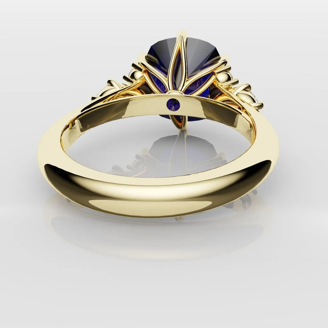 4.2ct Cushion Cut Sapphire Engagement Ring With Tulip Detailing
