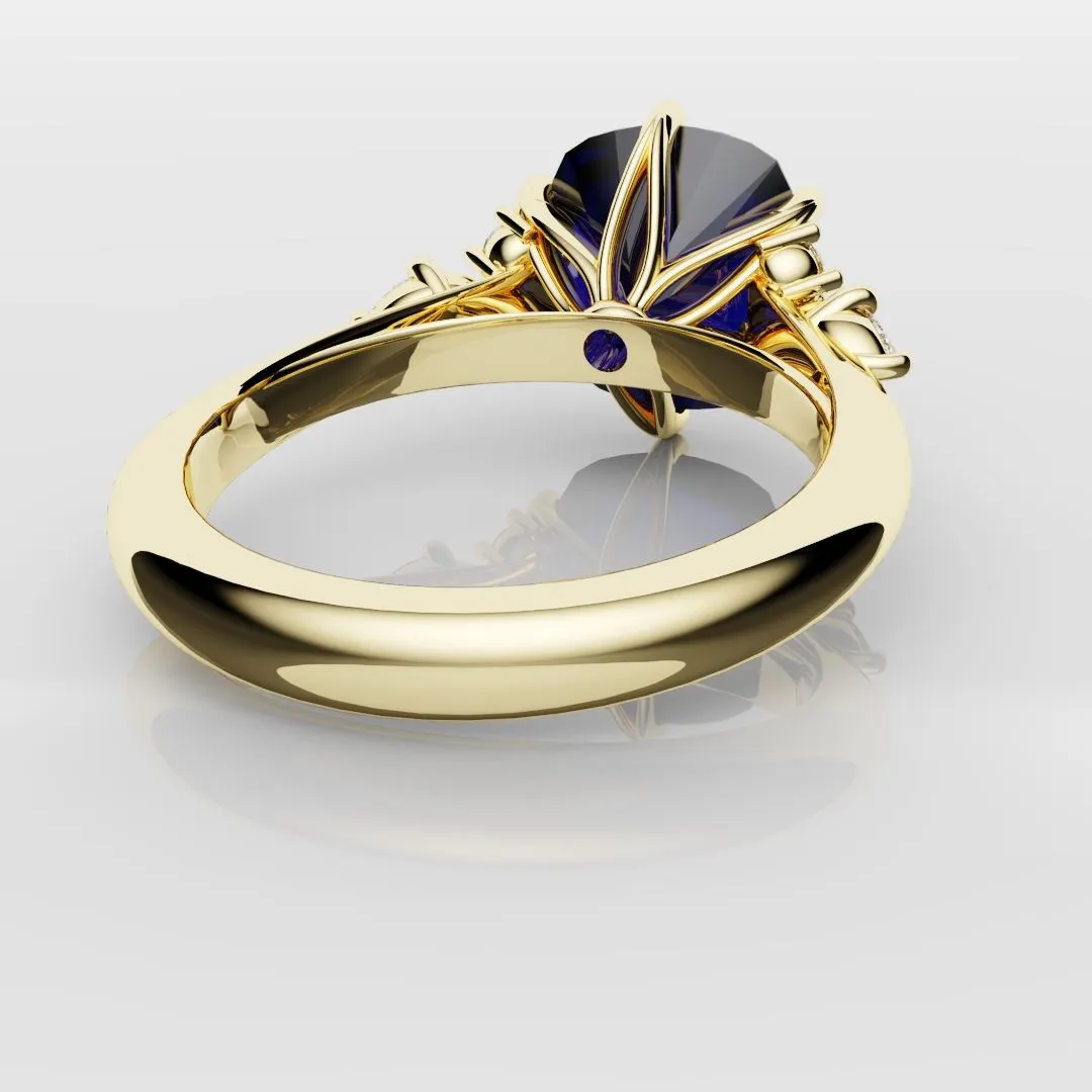 4.2ct Cushion Cut Sapphire Engagement Ring With Tulip Detailing