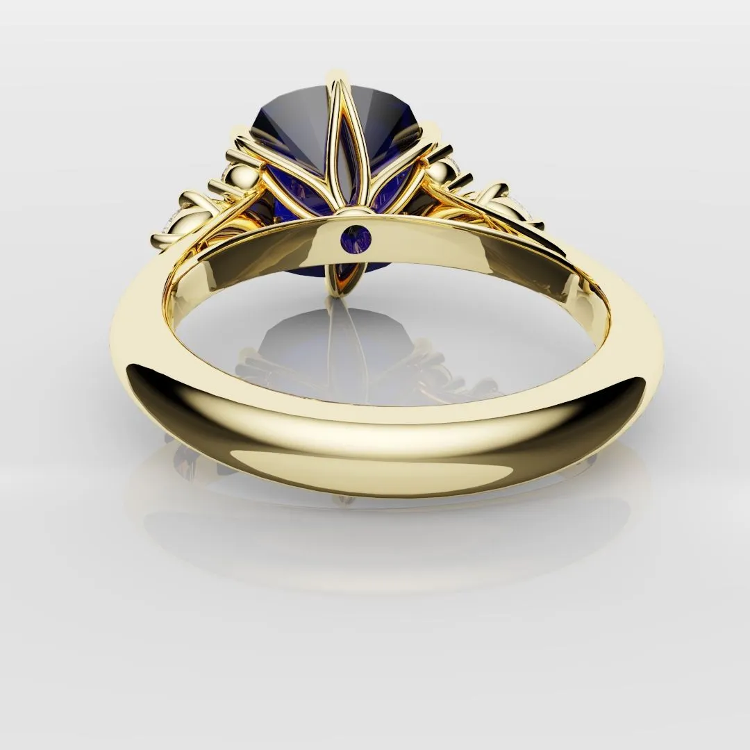 4.2ct Cushion Cut Sapphire Engagement Ring With Tulip Detailing