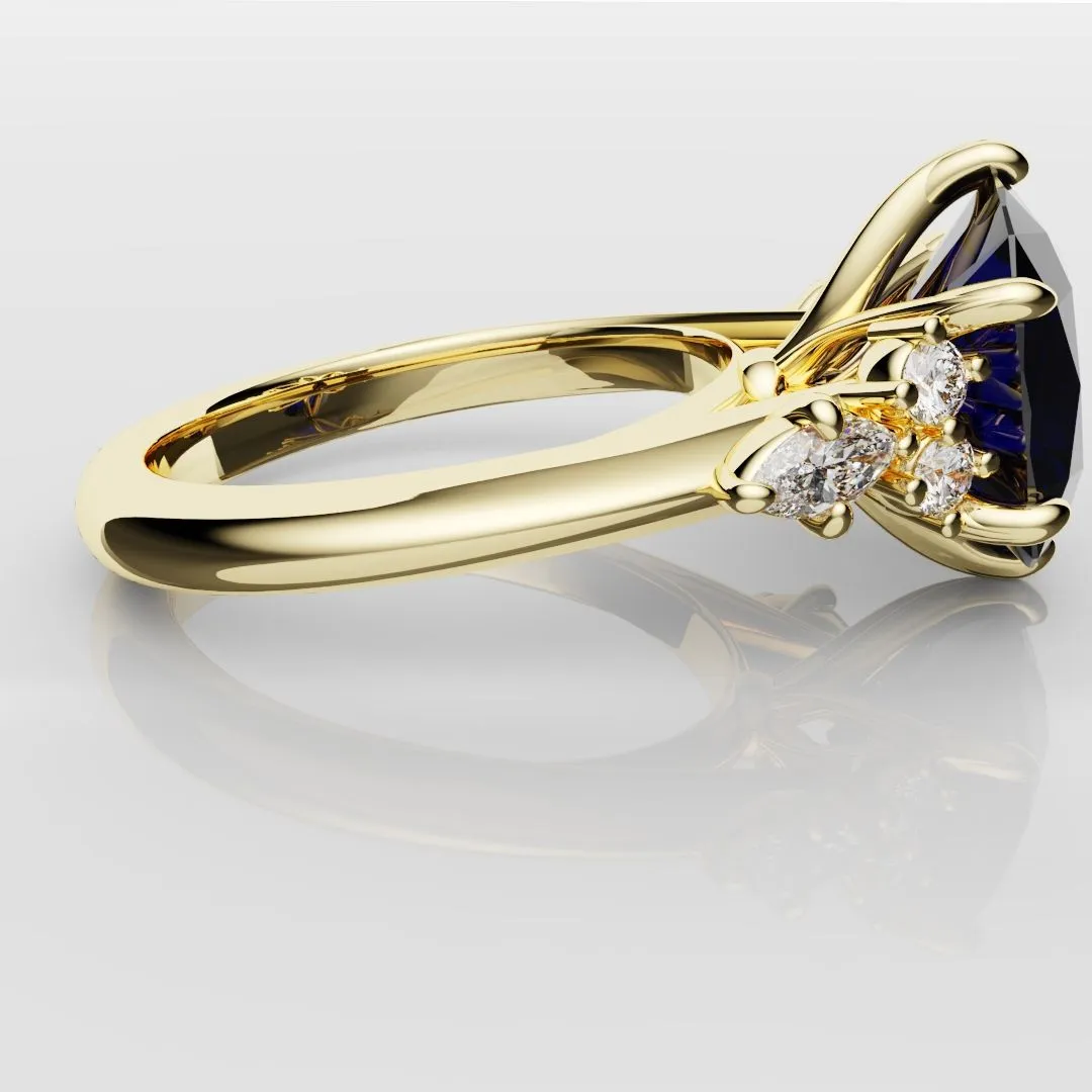 4.2ct Cushion Cut Sapphire Engagement Ring With Tulip Detailing